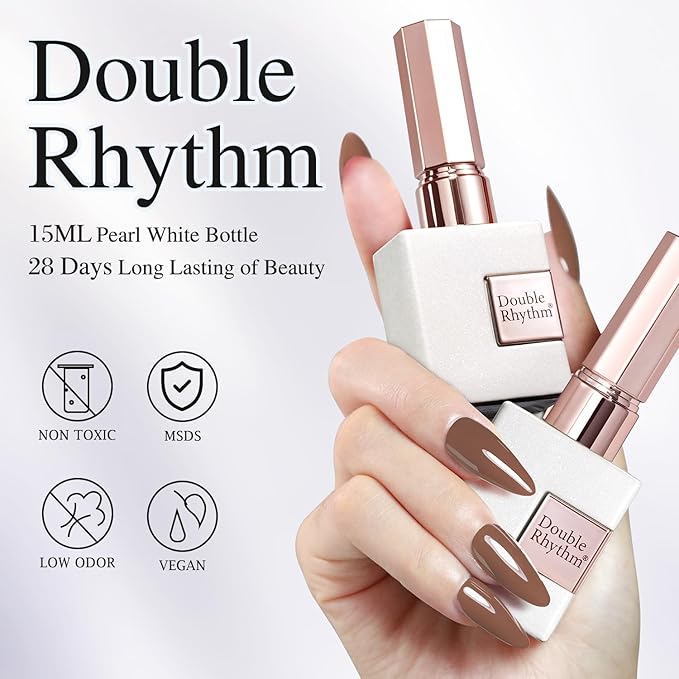 Double Rhythm Gel Polish 15ML Jelly Sheer Pastel Light Milky Color Pearl White Bottle 1 PC 0.5 OZ Full Size Nail Art Salon at Home (Deep Brown-D1446)