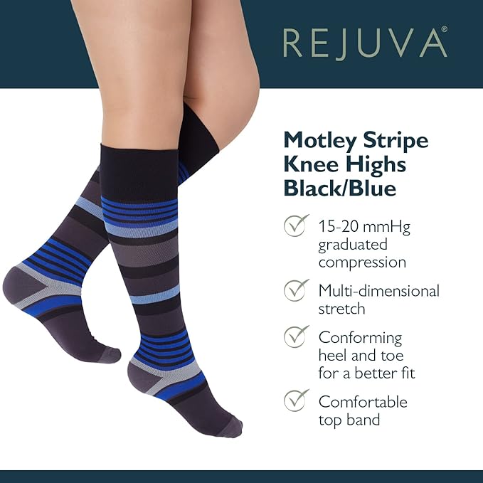 Rejuva Motley Stripe 15-20 mmHg Graduated Compression Socks for Women & Men