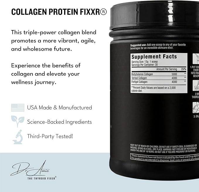 Fixxr Collagen 2.0 by Dr. Amie | with 3 Bioactive Collagen Peptides | Unflavored | 30 Servings