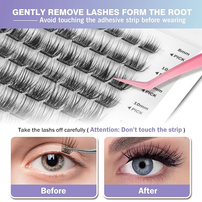 Madam Fifi 156 PCS Self-Adhesive Lash Clusters – No Glue Needed, Dual-Row Sticky Strip Lashes, DIY Individual Lash Extensions, Super Hold False Eyelashes (Volume-Mixed)