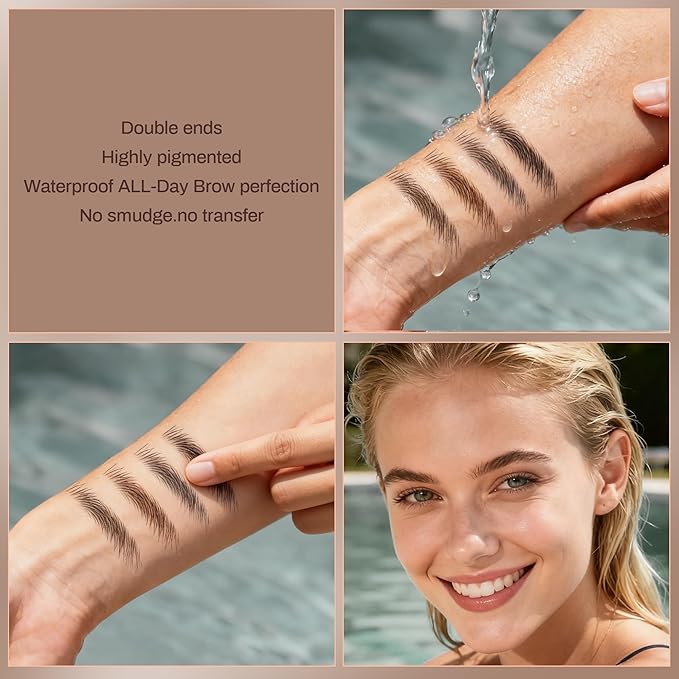 2 Pack of Eyebrow Pencil, Waterproof Eyebrow Makeup with Dual Ends, Professional Brow Kit with Eyebrow Brush, Black