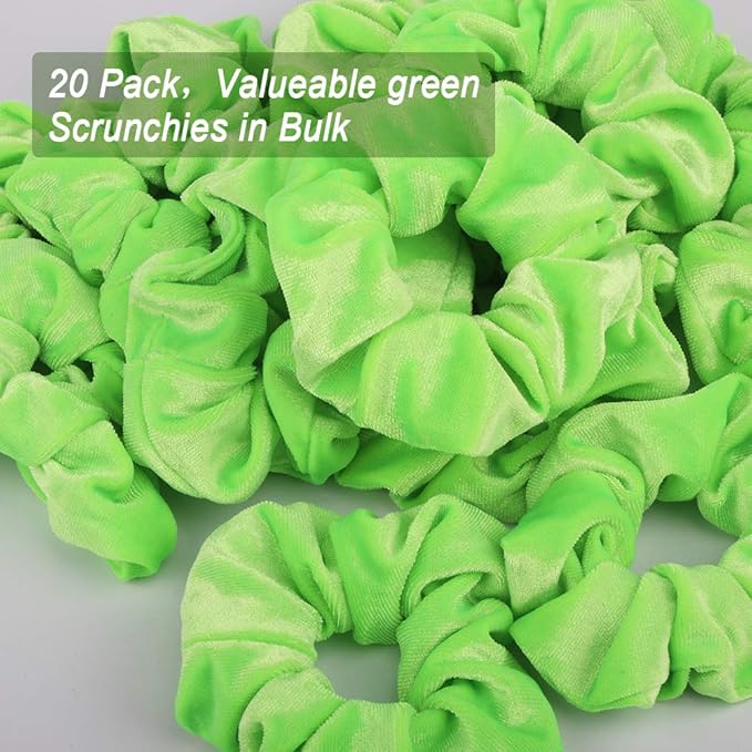 Didder 20 Pcs Hair Scrunchies Solid color Soft Scrunchies Hair Ties Green Velvet Scrunchy Elastics Bobbles Ropes Scrunchie Hair Bands for Women Girls