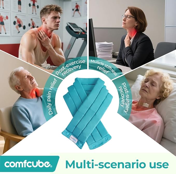 Comfcube Neck Ice Pack Wrap for Cervical Pain and Cooling, 2 Hours Long Lasting Cold Ice Pack for Neck Shoulders, FSA Eligible, Flexible Cold Pack for Hot Weather, Hot Flashes, Surgery, Swelling