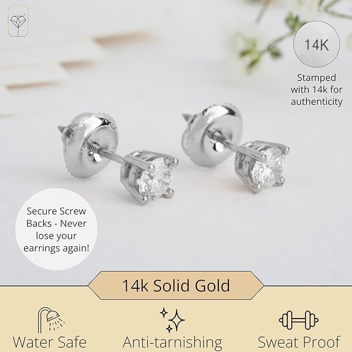 1/4-2 Carat IGI Certified Lab Grown Diamond Stud Earrings | Solitaire Real Diamonds Earring for Women in I-J Color & SI1-SI2 Clarity | 14K Gold Diamond Studs with Secure Backs by MAX + STONE