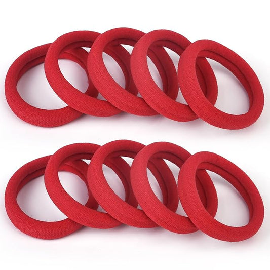 100PCS Red Seamless Hair Ties, Large Gentle Hair Bands No Damage, Soft and Stretchy Cotton Fabric Nylon Elastic Ponytail Holders for Women, 2 Inch in Diameter, by BAOLI