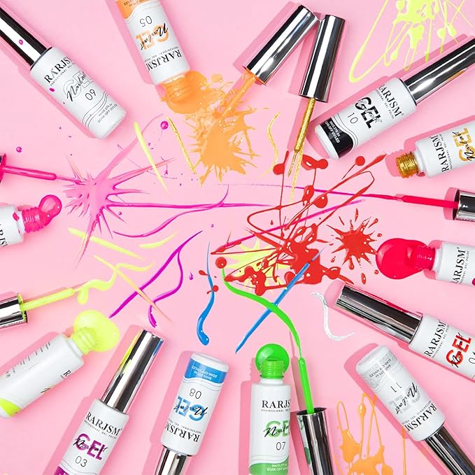 RARJSM Painted Gel Nail Polish Set, Line Art Gel 12 Colors Neon Pink Yellow Green Glitter Silver Gold Nail Art Painting Manicure Tools DIY Drawing NailGel for Line U V L E D Required
