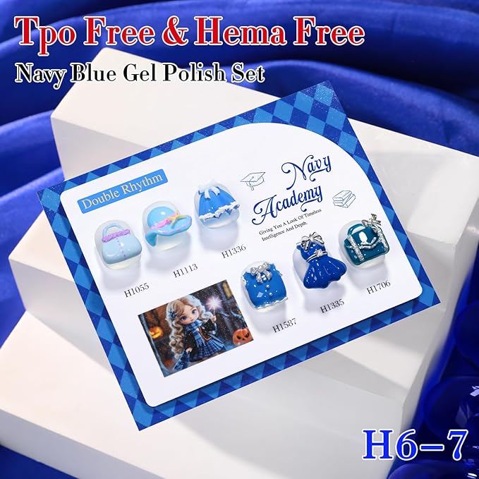 Double Rhythm 6 Pcs Hema Free Gel Polish Set 0.50 OZ Same Color Same Bottle Soak Off Neutral Natural Milky Gel Polish Kit Nail Art Manicure Salon DIY at Home (Pastel Blue Navy-H6-7)