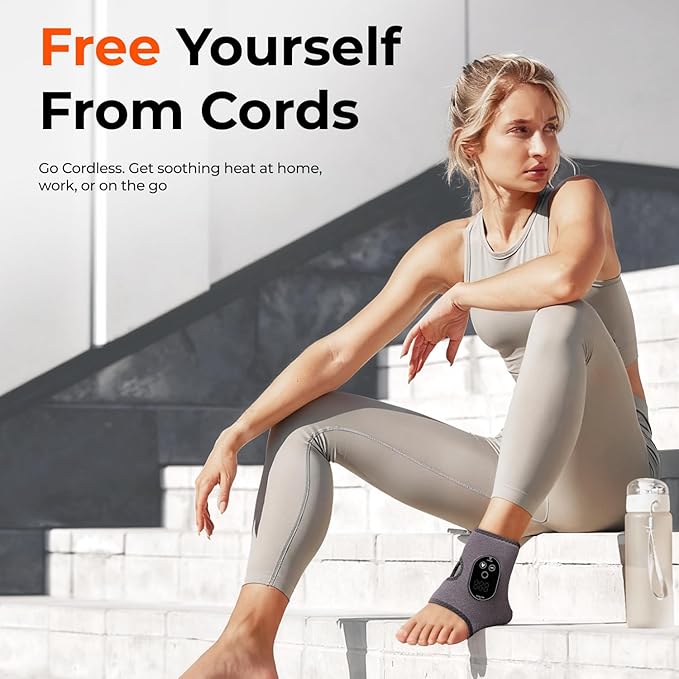 HOMVIMI Cordless Ankle Massager for Pain Relief - 3-in-1 Foot Renew Triple Method Massager with 6 Heating and 3 Vibration Levels, 3000mAh Rechargeable Battery, Auto Shut-Off, Gifts for Women Men, Grey
