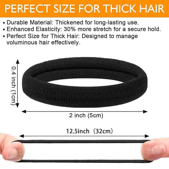 Black Hair Ties No Damage 100PCS High Stretching Hair Ties Thick Hair Bands Large Ponytail Holders for Women Girls Thick Heavy Curly Hair