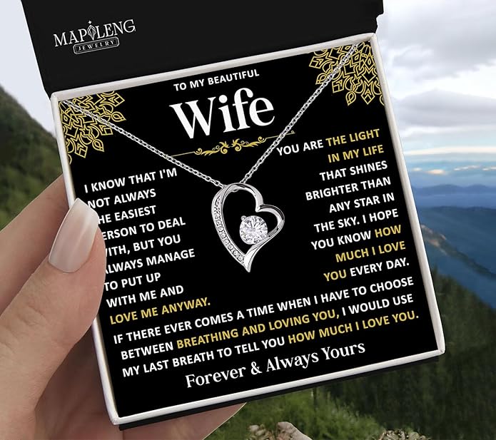 Mapileng To My Wife – Love Knot Necklace from Husband with Heartfelt Message Card & Elegant Luxury Gift Box, A Meaningful Romantic Jewelry Gift for Anniversary, Birthday, Wedding, Christmas