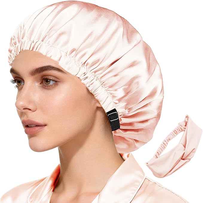 2Pcs Satin Bonnet Silky Bonnets Hair Bonnet For Sleeping Double Layer Curly Hair Sleep Cap Womens Silk Night Hats
