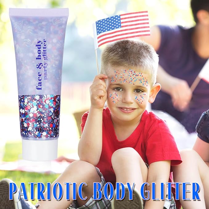 Red White and Blue Face Glitter,4th of July Hair Glitter for Kids,Fourth of July Patriotic Face Glitter,Sparkle Festival Sparkling Body Glitter Makeup,4th of July Outfits for Women Accessories,50ml