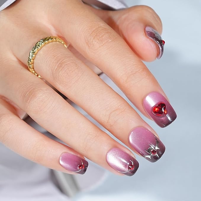Halloween Press On Nails Short - Moonfang Glow, French Tip Press On Nails, Acrylic Square Halloween Nails Press On with Nail Glue, Fit Perfectly Stick On Nails in 16 Sizes - 32 PCS Soft Gel Kit