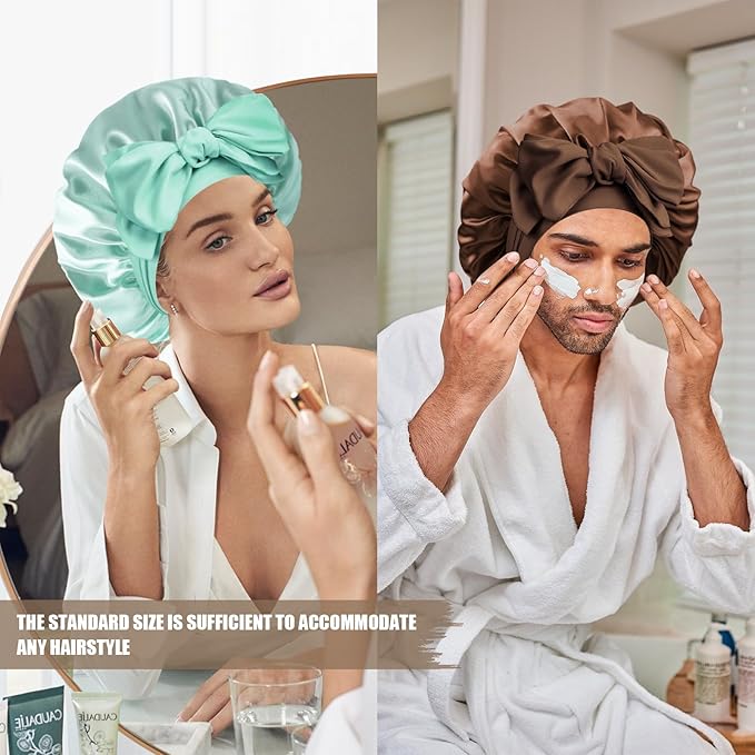 Silk Bonnet for Sleeping Women, Adjustable Soft Satin Lined Bonnet with Tie Band, Double Layer Sleep Night Cap