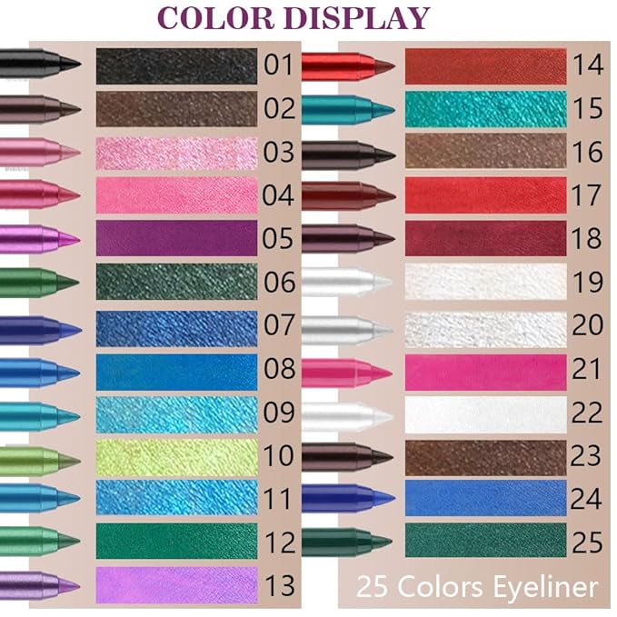 evpct 3Pcs Grape Purple & Violet & Wine Red Gel Glitter Eyeliner Pencils Set for Women Waterproof Smudge Proof lapiz de ojos delineador de ojos contra el agua Eye Liner Makeup 05 13 18