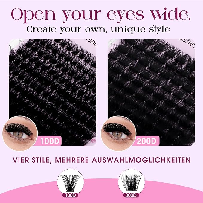 Lash Clusters DIY Individual Lashes 10-18mm D Curl Fluffy Eyelashes Extension 100P+200P Wispy False Eyelashes Volume Thick Eyelash Extension（28-100P+200P-07-D-1018）