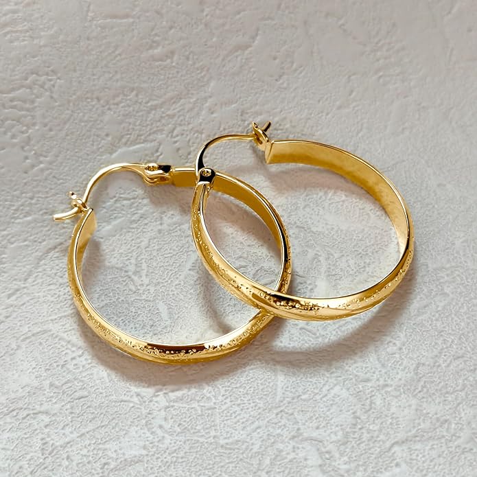 DZCYAN 14K Gold Hoop Earrings for Women Gold Hoop Earrings for Women Hoops Earring for Womens Grainy Hoops Earring for Womens 20/25/30mm
