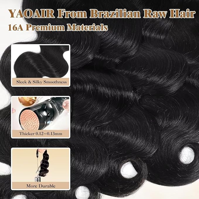 16A Raw Human Hair Bundles,14 Inch 1 Bundles Body Wave Bundles Human Hair,100% Unprocessed Brazilian Virgin Hair,Quick Weave,Hair Extensions Natural Black For Women,3X Longer Lifespan
