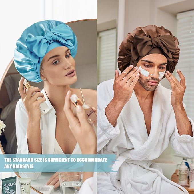 Silk Bonnet for Sleeping Women, Adjustable Soft Satin Lined Bonnet with Tie Band, Double Layer Sleep Night Cap
