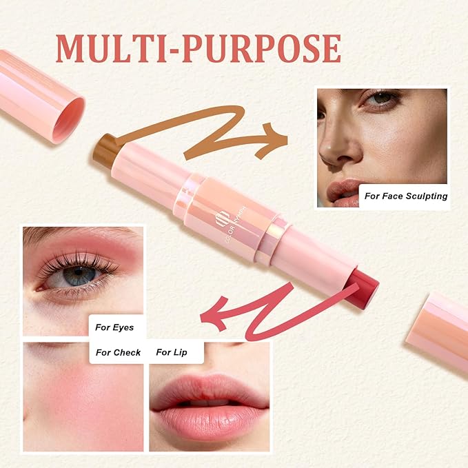Color Nymph Blush Contour Makeup Stick, Double-end Stick Cream Blush & Contour Multiuse Butter Stick For Cheeks Eyes Lip Matte Texture Vegan & Cruelty-Free - 01# Amber Crepe