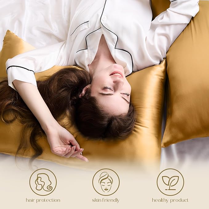 ZIMASILK 100% Pure Mulberry Silk Pillowcase for Hair and Skin,Both Side 19 Momme Silk, 1pc (Standard 20''x26'', Golden)