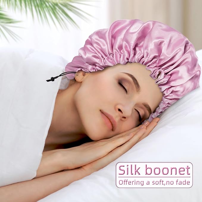 Satin Silk Bonnet For Curly Hair Bonnet Braid Bonnet For Sleeping Bonnets For Women Large Double-layer Adjustable