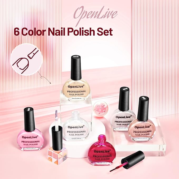 OpenLive 10ml Glitter Nail Polish Set 6 Colors Glitter Red Pink White Nail Polish Set for Nail Art
