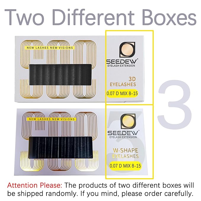 SEEDEW 3D Lash Extensions, 0.07mm C Curl MIX8-15mm 12 Rows/Tray, W Shape Flat Stem, Korean PBT Natural Eyelash Grafting for Beginner Artist, Lash Tech, Beauty Salon(3D-Matte Black-0.07-C-MIX8-15mm)