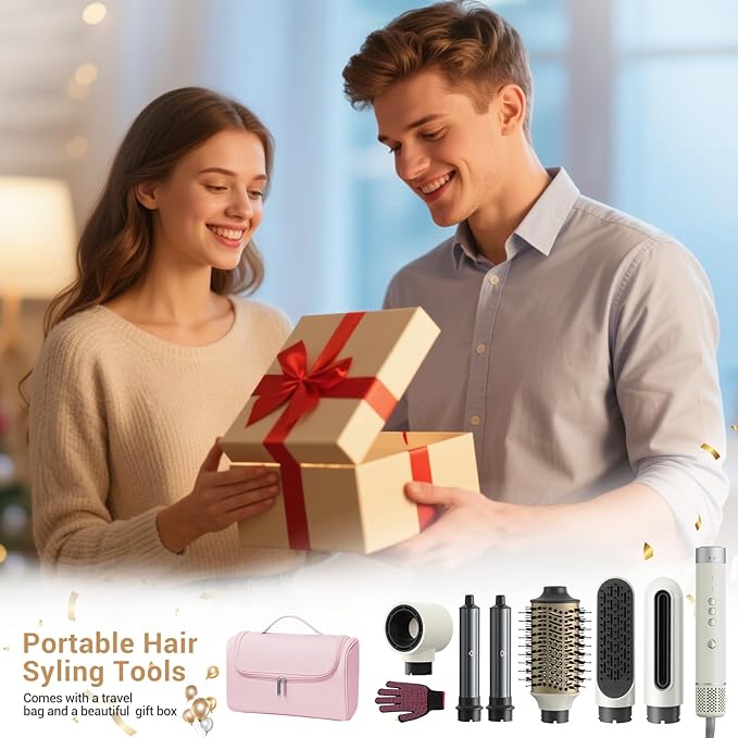 6-in-1 Hair Styler, 110,000 RPM Hair Dryer with Auto-Wrap Curlers, Blow Dryer Oval Brush & Volumizer, Hot Air Styler for Fast Drying,Curling, Smoothing & Volume, Air Styler with Travel Case