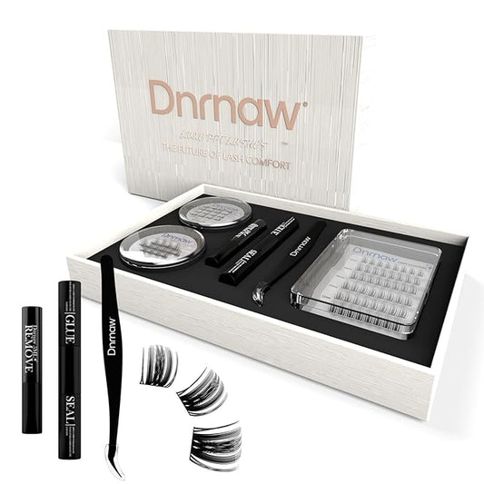 Luxury Lash Clusters Kit - Wispy & Fluffy Cluster Eyelash Extensions 8-16mm, 150H Wear | Korean Hypoallergenic PBT Fibers, Waterproof Glue & Seal | Gift Ready Premium Box (Volume-Sliver box)