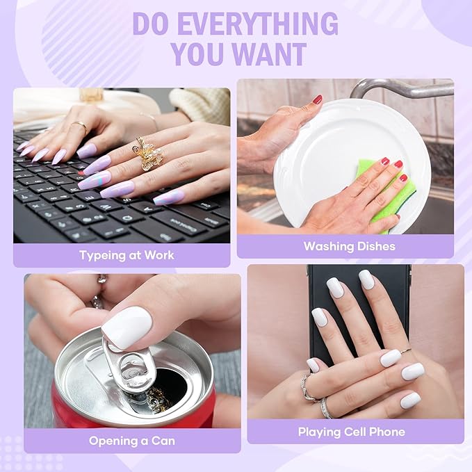 White Press on Nails Short, Jofay Fashion Square Solid Color Fake Nails with Glue, Reusable & Natural Acrylic False Nails Stick on Nails for Women Girls Gift, Gel Nail Kit, 24pcs