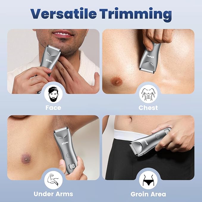 ENSSU Trimmer for Men with BLADELOCK™, Electric Manscape Body Hair Trimmer for Men with LED Spotlight & LCD Display, IPX7 Waterproof Wet/Dry Razor/Shavers for Pubic, Groin, Legs & Bikini Grooming