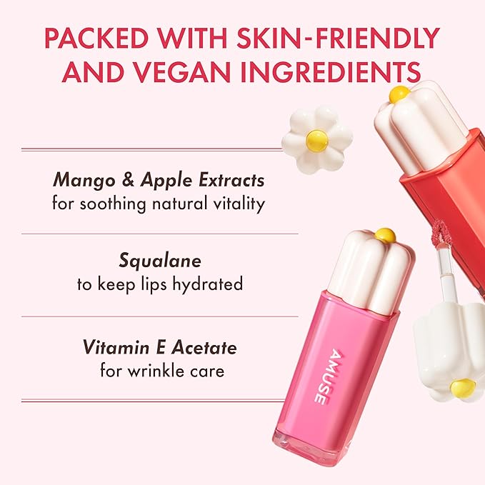 Amuse SEOUL Daisy Flower Dew Tint 08 AMETHYST | 35% High-moisture Water Tint, Long-lasting, Vitamin E Acetate, Moisturizing, No Peel Off, Lip Treatment, Non Sticky, Korean Lip Tint for Dry Lips