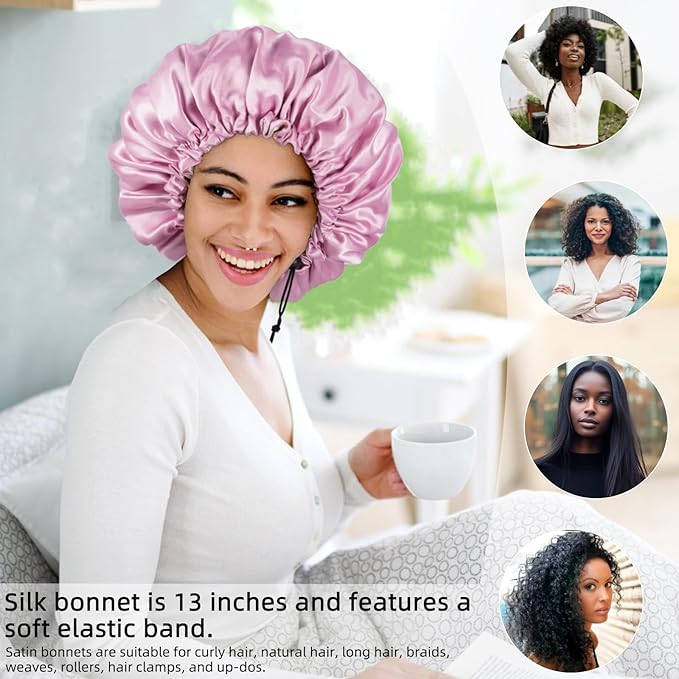 Satin Silk Bonnet For Curly Hair Bonnet Braid Bonnet For Sleeping Bonnets For Women Large Double-layer Adjustable