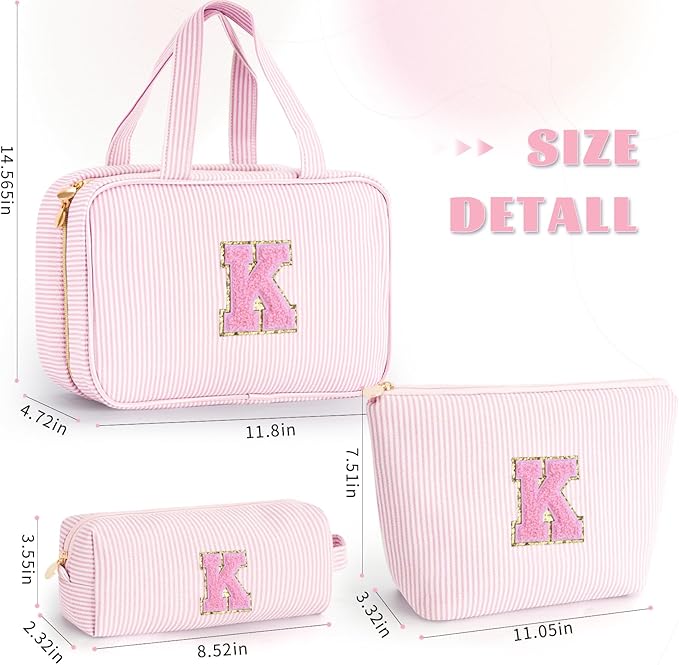 Valentines Day Gifts for Teenage Girls - Teen Girl Initial Toiletry Bag | Cosmetic Travel Makeup Bag | 8 9 10 11 12 13 14 15 16 Years Old Girl Trendy Stuff - Pink K