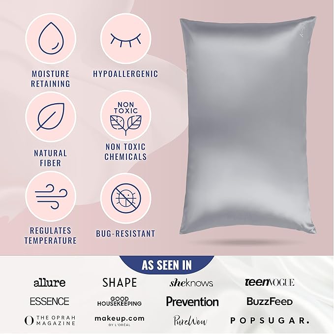 Blissy Silk Pillowcase - 100% Pure Mulberry Silk - 22 Momme 6A High-Grade Fibers - Silk Pillow Cover for Hair & Skin - Regular, Queen & King (Silver, King)