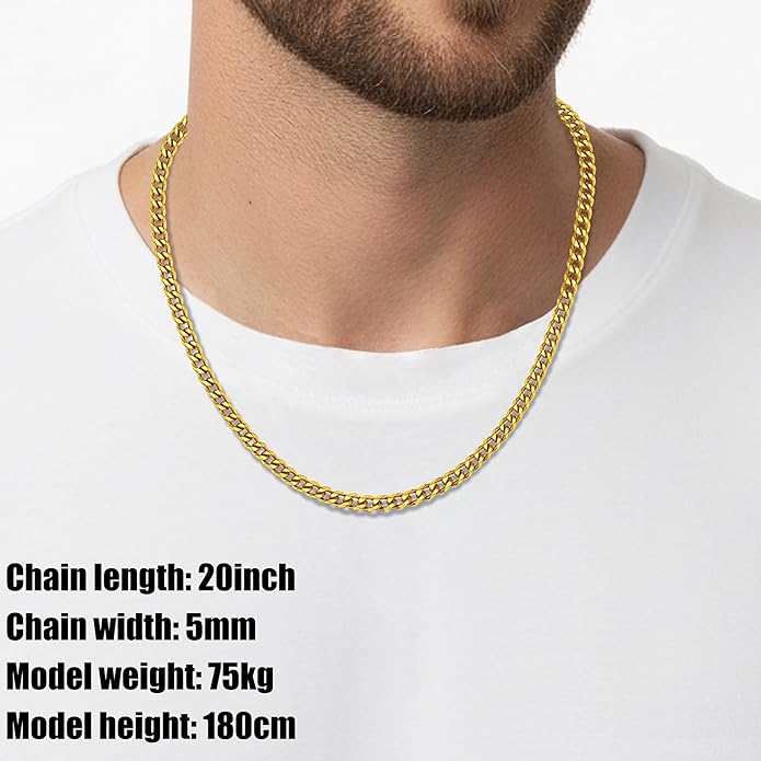 Fiusem 3.5mm Cuban Link Chains for Men, Silver Tone/Black/14K Gold Plated Stainless Steel Necklace Chain, Mens Necklace 16, 18, 20, 22, 24, 26, 28 Inch