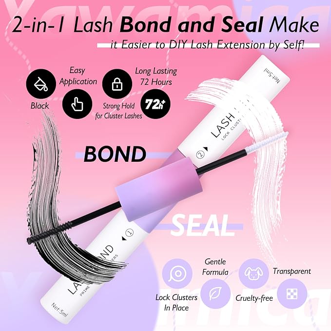 Yawamica Lash Clusters Kit Fluffier Eyelash Extension Kit 100D Thick Volume Individual Lashes 10-18mm 300pcs Eyelash Clusters with Bond and Seal and Lash Remover and Lash Applicator Kit DIY at Home