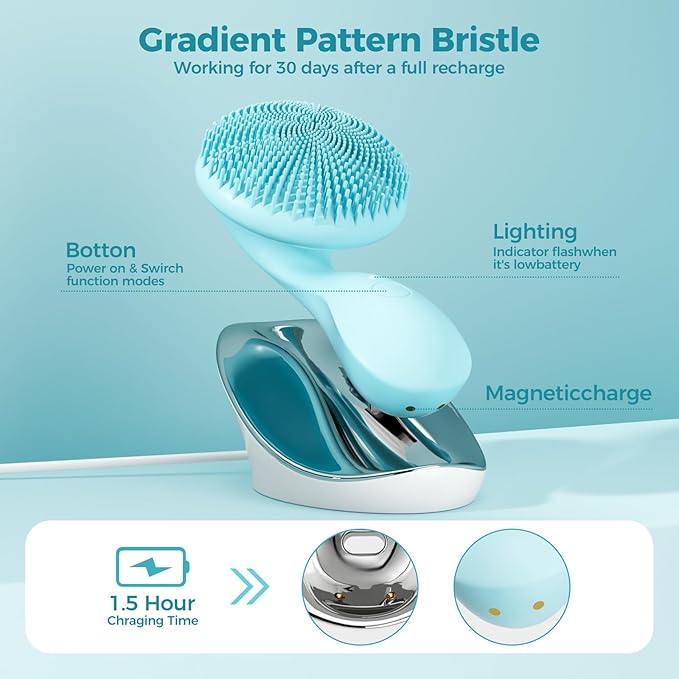 Face Scrubber Facial Cleansing Brush Rotating Magnetic Beads & Massage Cleaning Electric Face Scrubber, Waterproof and Rechargeable Exfoliating Face Scrubber Brush