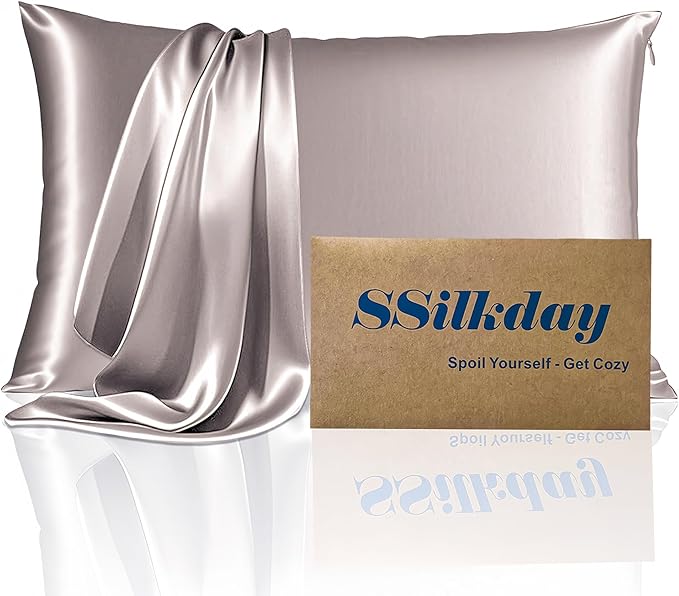 Mulberry Silk Pillow Cases with Zipper, Ultra Smooth Soft Breathable Cooling Pillow Cases for Hot Sleepers, Silk Satin Pillowcase for Hair and Skin, Gifts for Women (Taupe, King Size, 1 Pack)