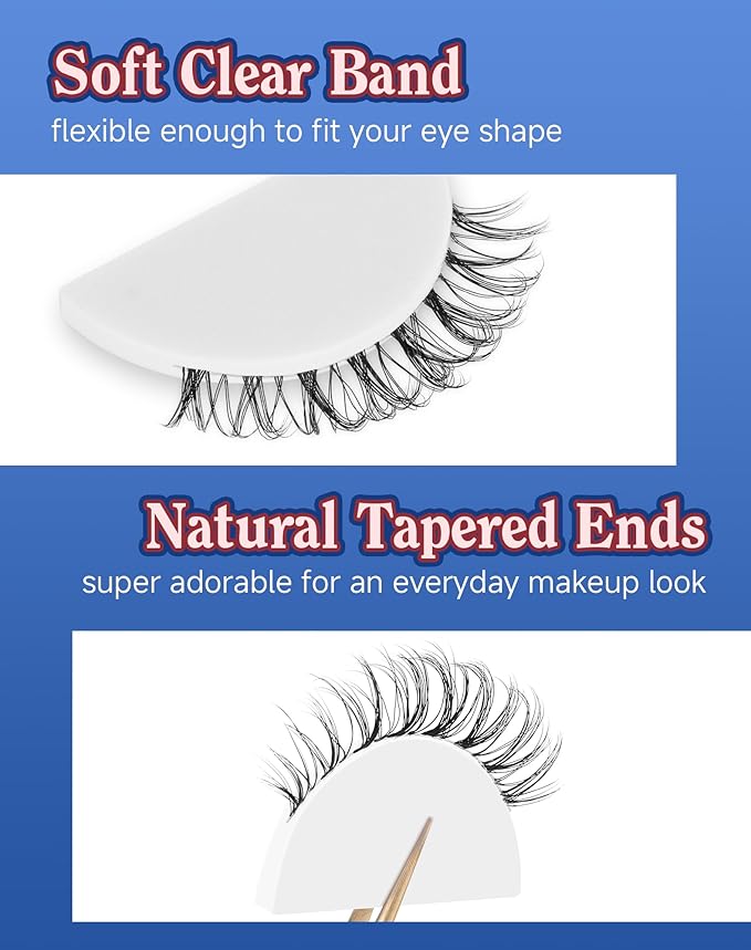 Short Lashes Natural Look Everyday Wispy False Eyelashes Clear Band Strip Eyelash Soft Lashes Fluffy Pack 7 Pairs C4
