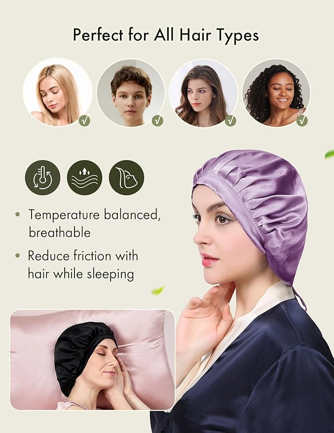 LilySilk 100% Mulberry Silk Bonnet Flat Front Silk Night Sleep Cap Adjustable Hair Wrap for Sleeping, Avocado Green