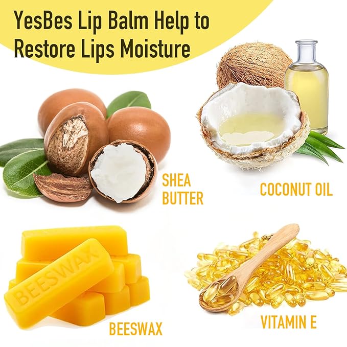16 Pack Lip Balm, Natural Lip Balm Bulk with Vitamin E and Coconut Oil, Moisturizing Lip Balms for Dry Cracked Lips, Lip Balms for Stocking Stuffers - 8 Flavors
