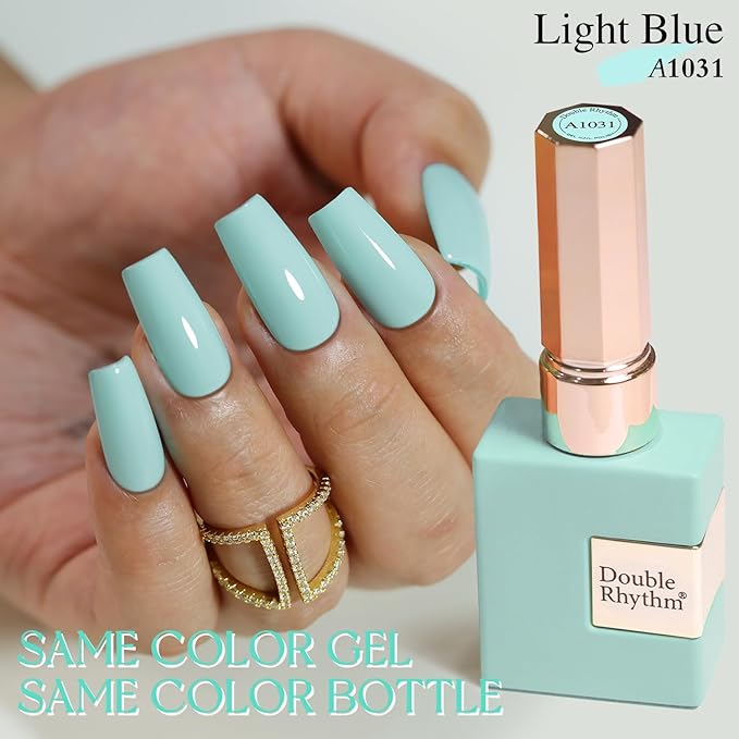 Double Rhythm Translucent Gel Polish Sheer Neutral Natural Light Milky Same Color Same Bottle 15ML Jelly UV Nail Polish Nail Art DIY at Home (Pale Blue-A1031)