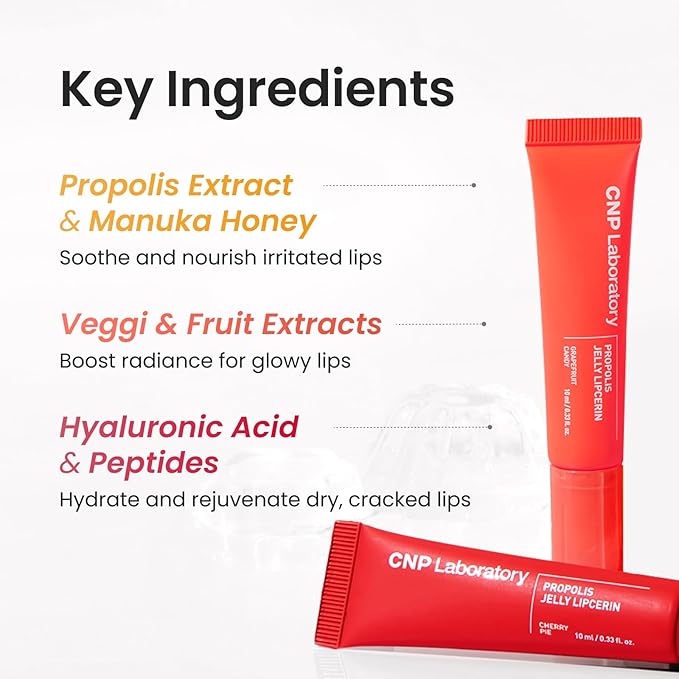 CNP Propolis Jelly Tinted Lipcerin™ - 04 Cherry Pie, Hydrating Lip Balm & Gloss with Manuka Honey + Hyaluronic Acid, Stocking Stuffers, Gifts for Women, 0.3 fl.oz.