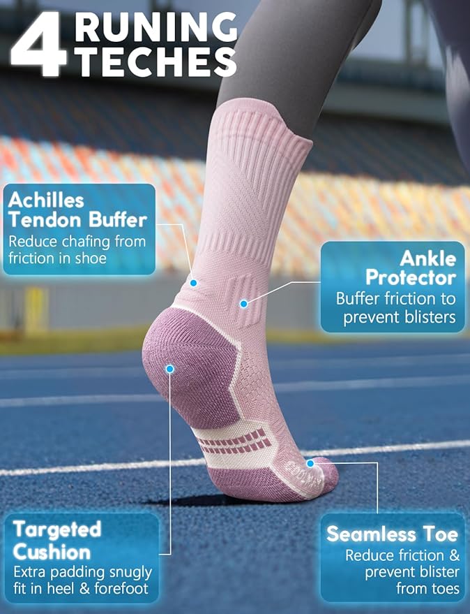 Juclise Womens Coolmax Bamboo Viscose Compression Running Crew Socks, Moisture-Wicking Anti-Blister Hiking&Gym Athletic