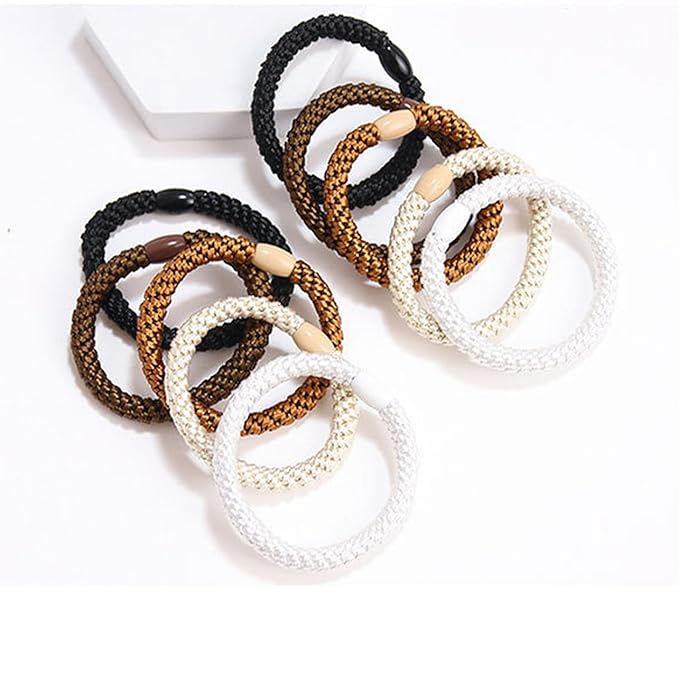 10-Piece Hair Ties: Soft Knitted Hair Tie for Thick/Coarse/Curly Hair. Gentle Hair Ties No Damage—Secure & Protect Strands (Black)