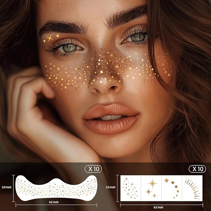 20 Pcs Silver Face Makeup Patches, Glitter Freckles Face Tattoo, Sparkle Makeup Patches, Glitter Freckles,Waterproof Face Glitter Patches for Women (Silver)