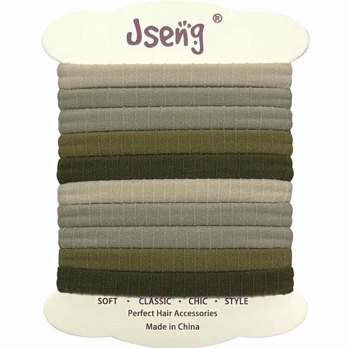 Jseng 10Packs Seamless Hair Ties for Women - Soft No Damage Elastic Hair Accessories for Thick Curly Hair - Forest Green
