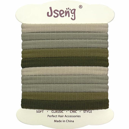 Jseng 10Packs Seamless Hair Ties for Women - Soft No Damage Elastic Hair Accessories for Thick Curly Hair - Forest Green